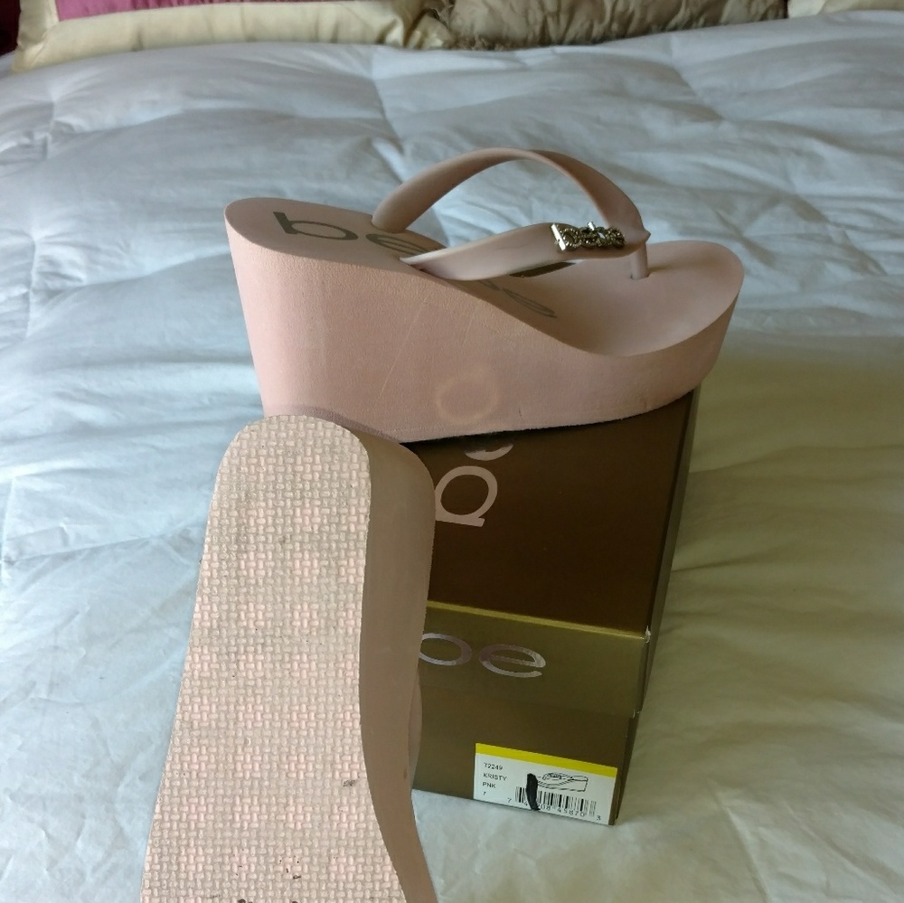 Bebe “Kristy” Pink Wedge Thong Sandals